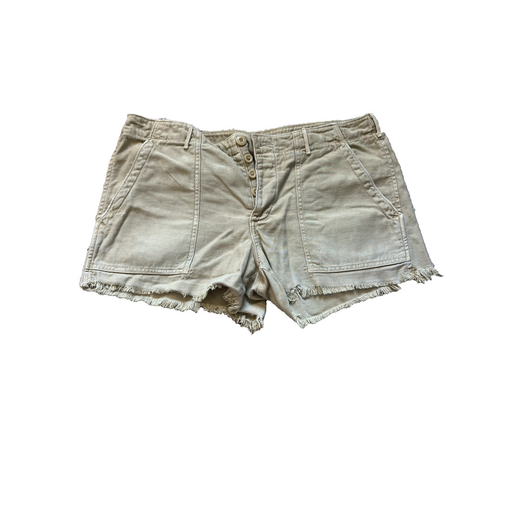 American Eagle Outfitters Khaki Cutoff Shorts Women's 12 Y2K Frayed Button Fly